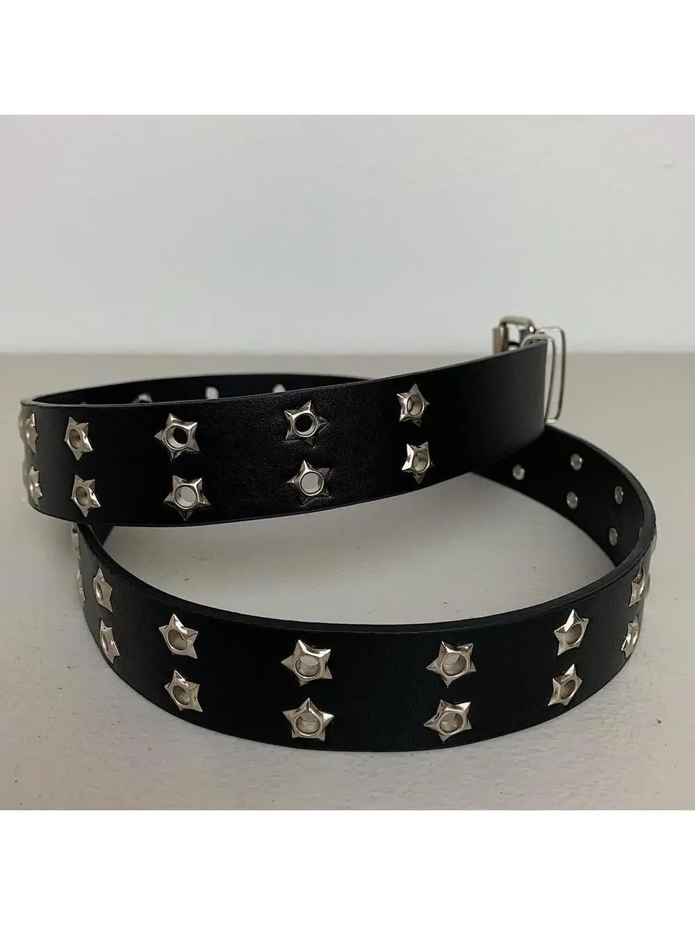 Essential Y2k 2000s style studded punk goth black and silver belt. Great additio